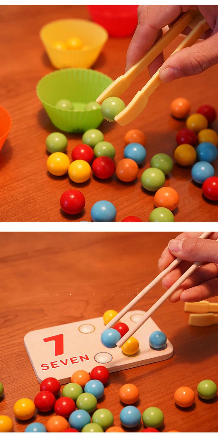 Kids Montessori Wooden Toys Hands Brain Training Clip Beads Chopsticks Beads Toys Early Educational Puzzle Board Math Game To L1