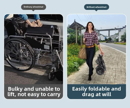 Wheelchair foldable, ultra-lightweight, small, portable, airplane-friendly travel trolley for the elderly