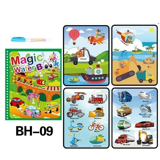 Cartoon Reusable Coloring Book Magical Water Drawing Book with Pen Drawing Toys Early Educational Montessori Toys for Kids