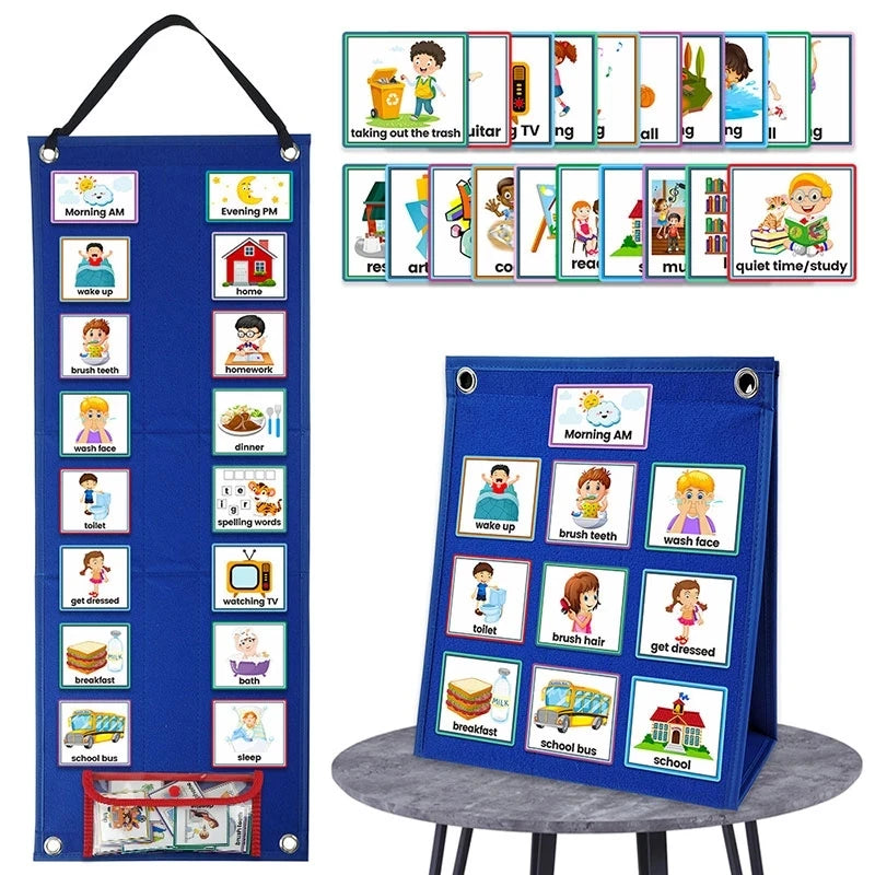 Visual Schedule for Kids Daily Routine Chart with 70 Cards Calendar Pocket Autism Learning Behavioral Tool For School Toys