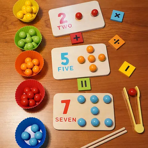 Kids Montessori Wooden Toys Hands Brain Training Clip Beads Chopsticks Beads Toys Early Educational Puzzle Board Math Game To L1