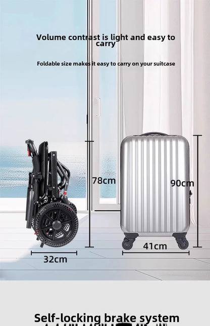 Wheelchair foldable, ultra-lightweight, small, portable, airplane-friendly travel trolley for the elderly