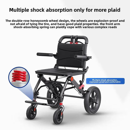 Wheelchair foldable, ultra-lightweight, small, portable, airplane-friendly travel trolley for the elderly