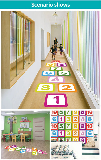 Hopscotch Floor Stickers Lattice Number Game Kindergarten Children Room Cartoon Wall Stickers Waterproof 10PCS