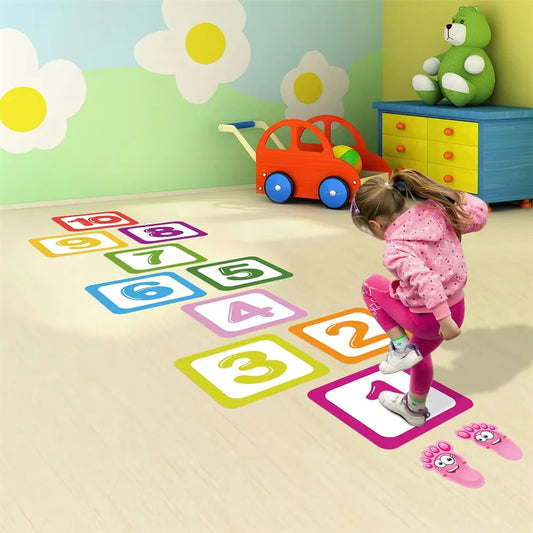 Hopscotch Floor Stickers Lattice Number Game Kindergarten Children Room Cartoon Wall Stickers Waterproof 10PCS