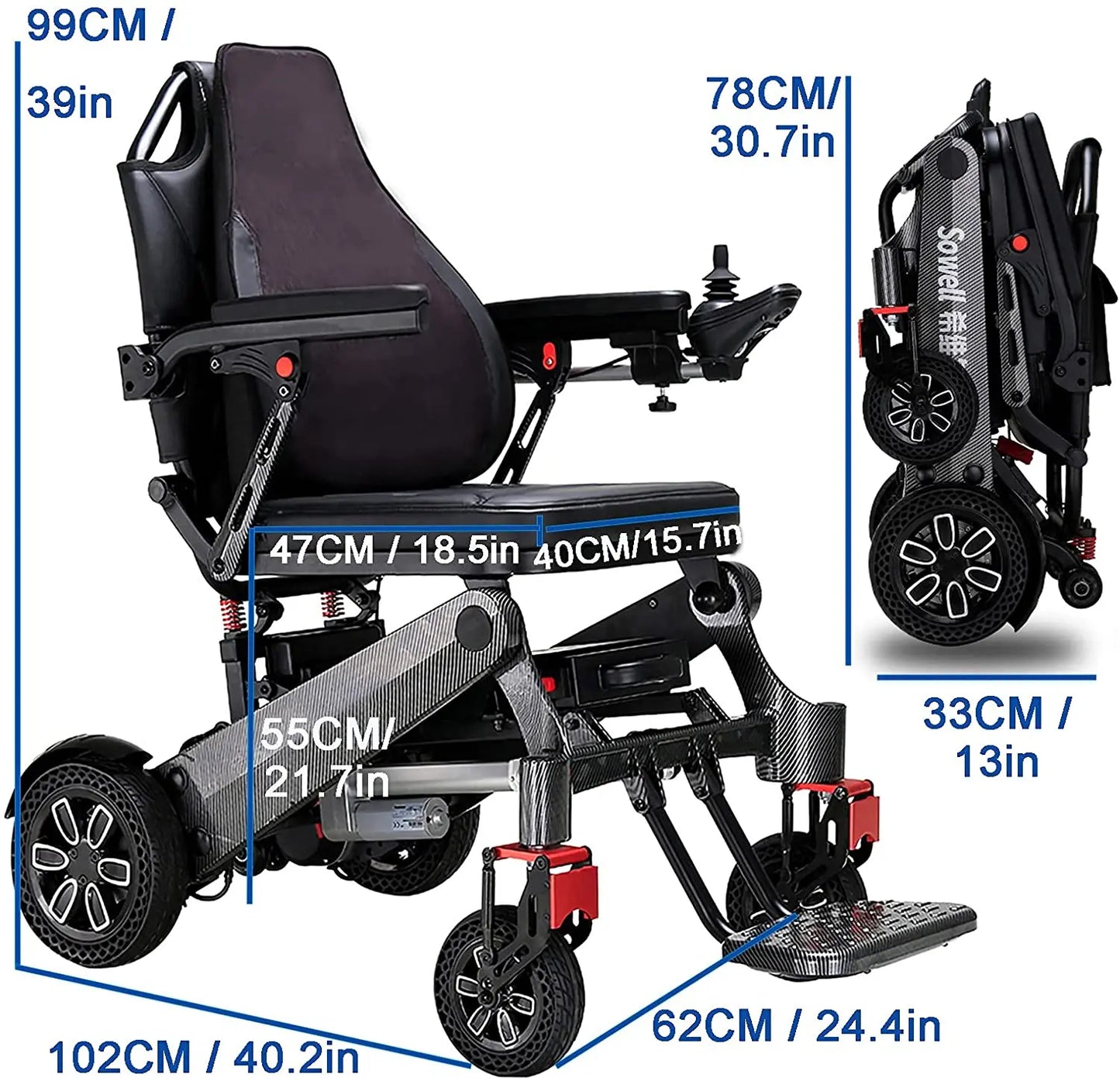 Lightweight Power Wheelchair - Automatic Folding with Remote Control