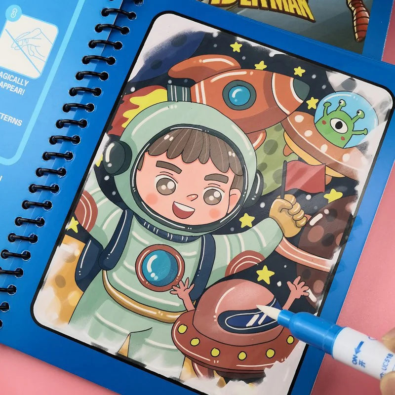 Cartoon Reusable Coloring Book Magical Water Drawing Book with Pen Drawing Toys Early Educational Montessori Toys for Kids