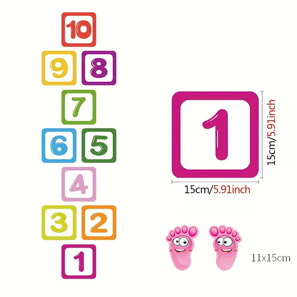 Hopscotch Floor Stickers Lattice Number Game Kindergarten Children Room Cartoon Wall Stickers Waterproof 10PCS