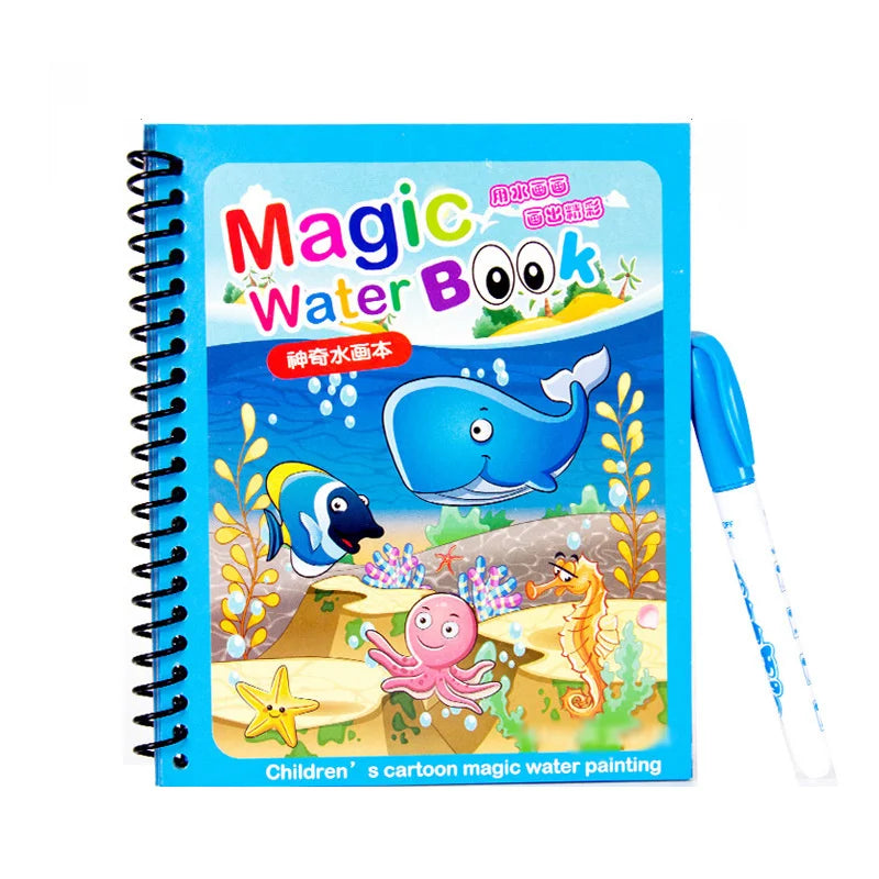 Cartoon Reusable Coloring Book Magical Water Drawing Book with Pen Drawing Toys Early Educational Montessori Toys for Kids