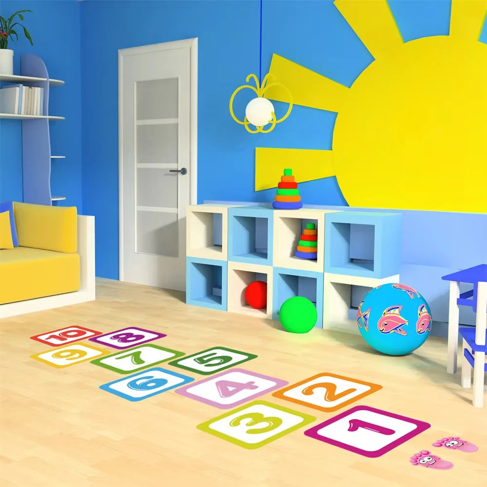 Hopscotch Floor Stickers Lattice Number Game Kindergarten Children Room Cartoon Wall Stickers Waterproof 10PCS