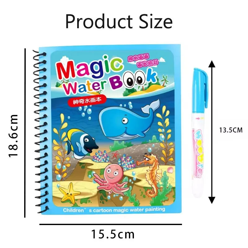 Cartoon Reusable Coloring Book Magical Water Drawing Book with Pen Drawing Toys Early Educational Montessori Toys for Kids