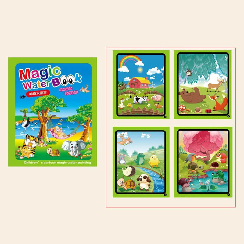 Cartoon Reusable Coloring Book Magical Water Drawing Book with Pen Drawing Toys Early Educational Montessori Toys for Kids