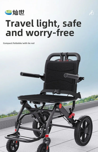 Wheelchair foldable, ultra-lightweight, small, portable, airplane-friendly travel trolley for the elderly