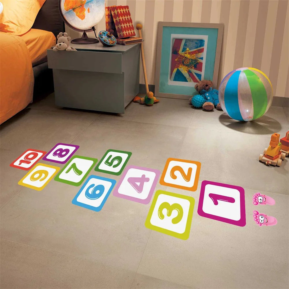 Hopscotch Floor Stickers Lattice Number Game Kindergarten Children Room Cartoon Wall Stickers Waterproof 10PCS