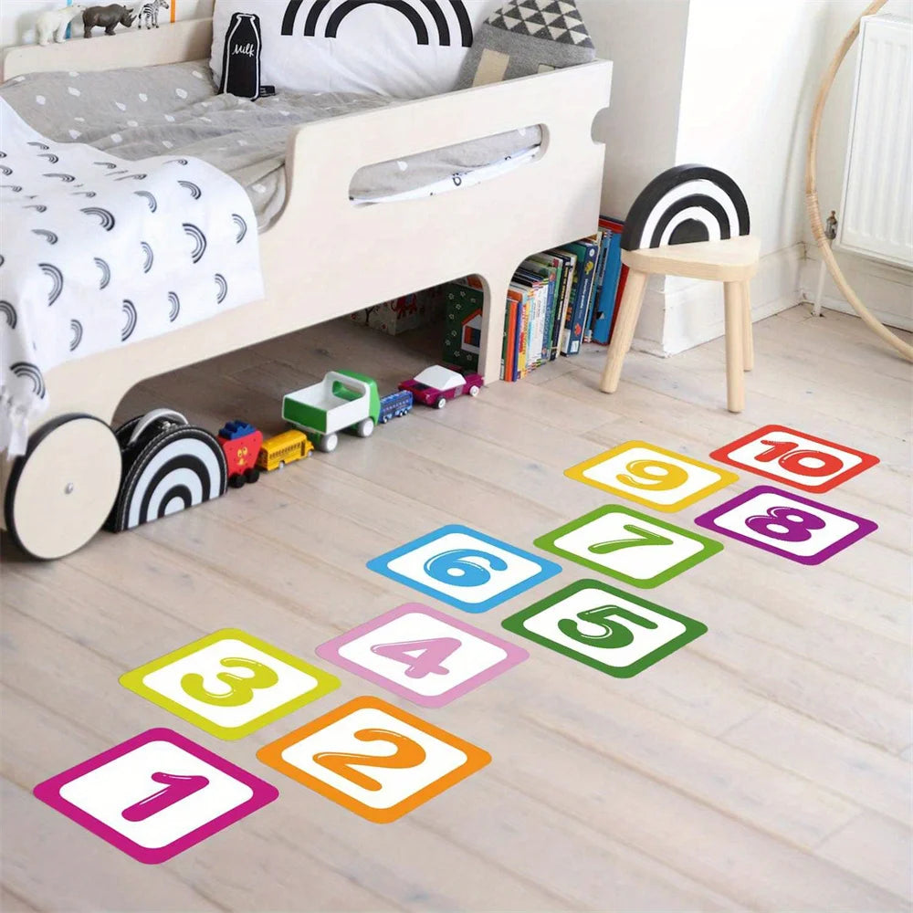 Hopscotch Floor Stickers Lattice Number Game Kindergarten Children Room Cartoon Wall Stickers Waterproof 10PCS