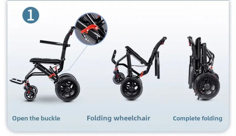 Wheelchair foldable, ultra-lightweight, small, portable, airplane-friendly travel trolley for the elderly