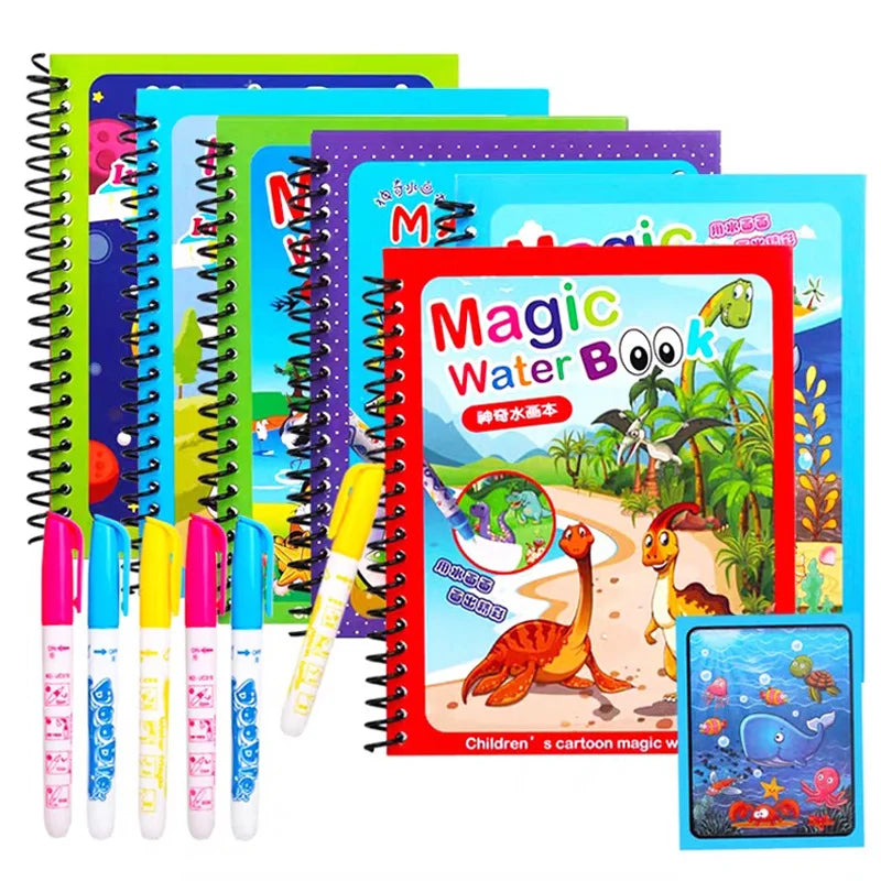 Cartoon Reusable Coloring Book Magical Water Drawing Book with Pen Drawing Toys Early Educational Montessori Toys for Kids