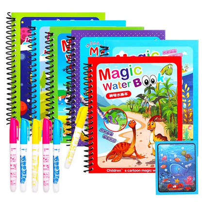 Cartoon Reusable Coloring Book Magical Water Drawing Book with Pen Drawing Toys Early Educational Montessori Toys for Kids