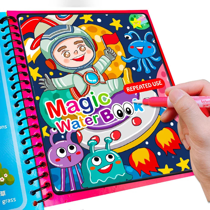 Cartoon Reusable Coloring Book Magical Water Drawing Book with Pen Drawing Toys Early Educational Montessori Toys for Kids