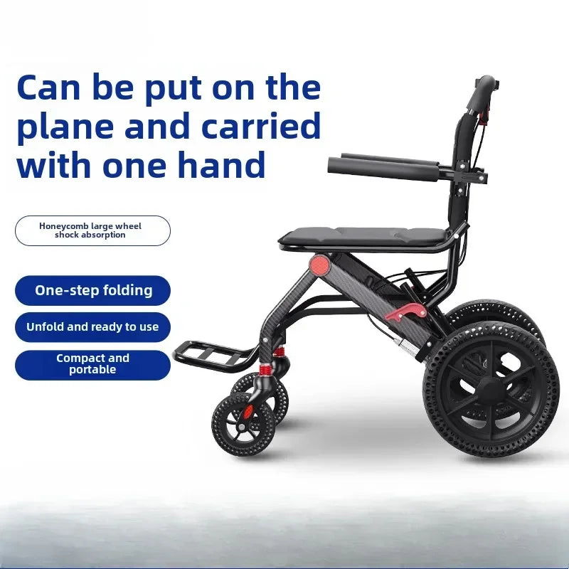 Wheelchair foldable, ultra-lightweight, small, portable, airplane-friendly travel trolley for the elderly