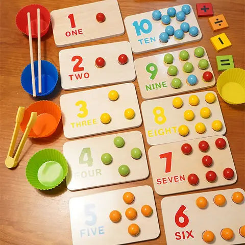 Kids Montessori Wooden Toys Hands Brain Training Clip Beads Chopsticks Beads Toys Early Educational Puzzle Board Math Game To L1