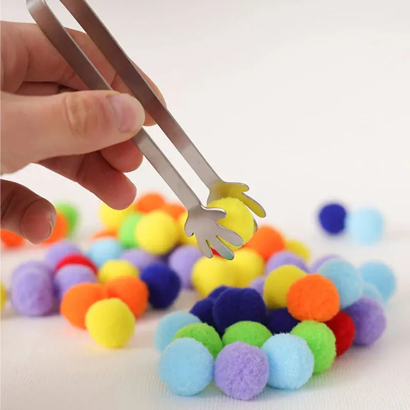 Children Fine Motor Skills Learning Counting Rainbow Pompoms Sorting Games Montessori Early Education Toy with Tweezers for Kids