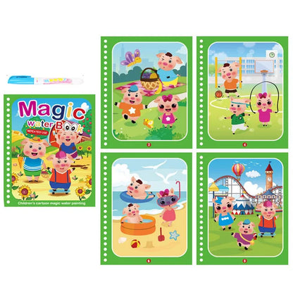 Cartoon Reusable Coloring Book Magical Water Drawing Book with Pen Drawing Toys Early Educational Montessori Toys for Kids