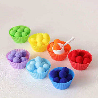 Children Fine Motor Skills Learning Counting Rainbow Pompoms Sorting Games Montessori Early Education Toy with Tweezers for Kids