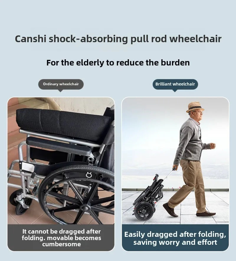 Wheelchair foldable, ultra-lightweight, small, portable, airplane-friendly travel trolley for the elderly