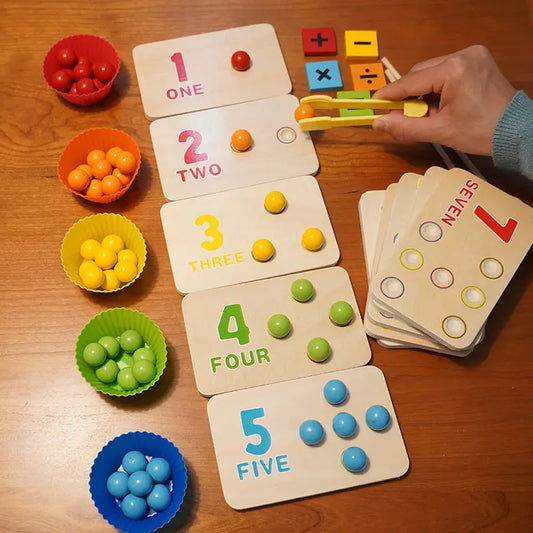 Kids Montessori Wooden Toys Hands Brain Training Clip Beads Chopsticks Beads Toys Early Educational Puzzle Board Math Game To L1