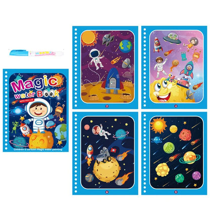 Cartoon Reusable Coloring Book Magical Water Drawing Book with Pen Drawing Toys Early Educational Montessori Toys for Kids