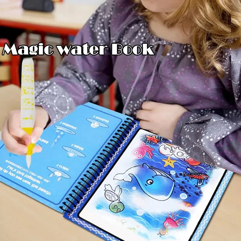 Cartoon Reusable Coloring Book Magical Water Drawing Book with Pen Drawing Toys Early Educational Montessori Toys for Kids